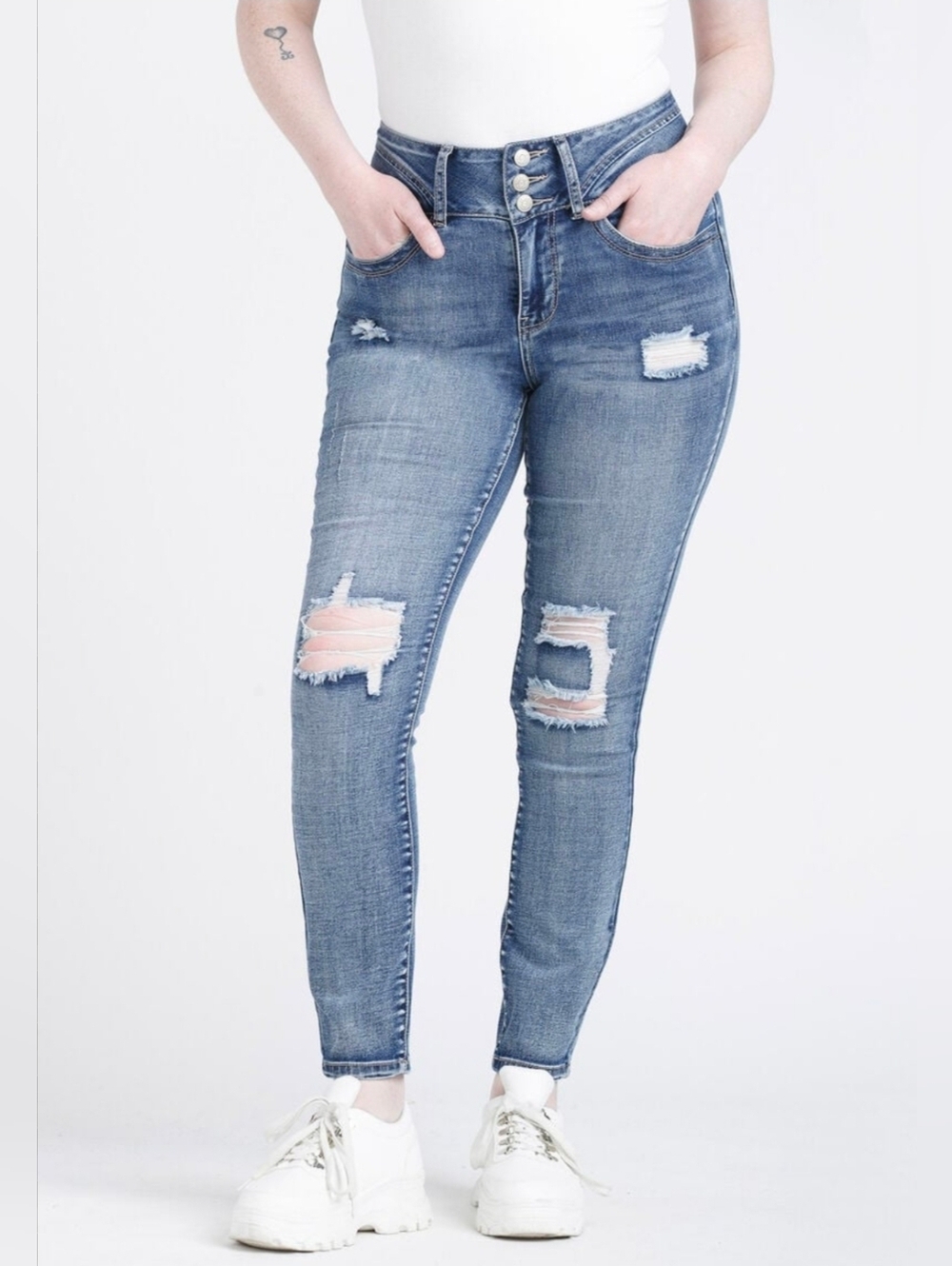 Secrets Women's 3 Button High Rise Narrow Waist Skinny Jeans W13 L38 BR12 IS26